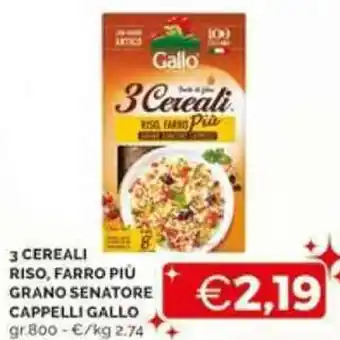 Mercatò 3 CEREALI RISO, FARRO PIÙ GRANO SENATORE CAPPELLI GALLO gr. 800 offerta