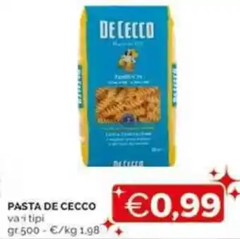 Mercatò PASTA DE CECCO vari tipi gr.500 offerta