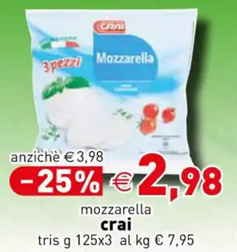 Crai mozzarella crai tris g 125x3 offerta