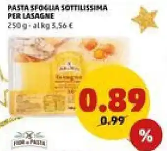 PENNY Pasta Sfoglia Sottilissima Per Lasagne 250 g offerta