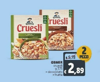 Deco Supermercati Quaker Cruesli Cioccolato 375 G(ml) offerta
