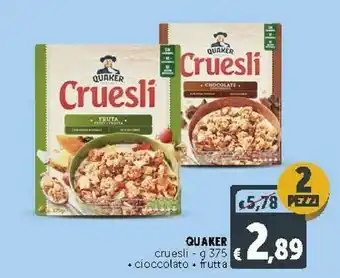Deco Supermercati Quaker Cruesli Cioccolato 375 G(ml) offerta