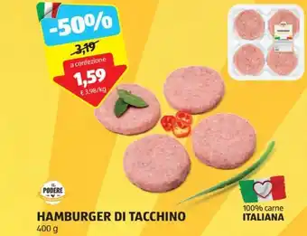 ALDI HAMBURGER DI TACCHINO 400 g offerta