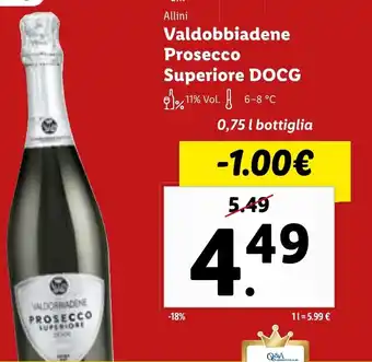 Lidl Allini Valdobbiadene Prosecco Superiore DOCG 0,75 l bottiglia offerta