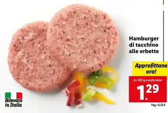 Lidl Hamburger di tacchino alle erbette 2x 102 g confezione offerta