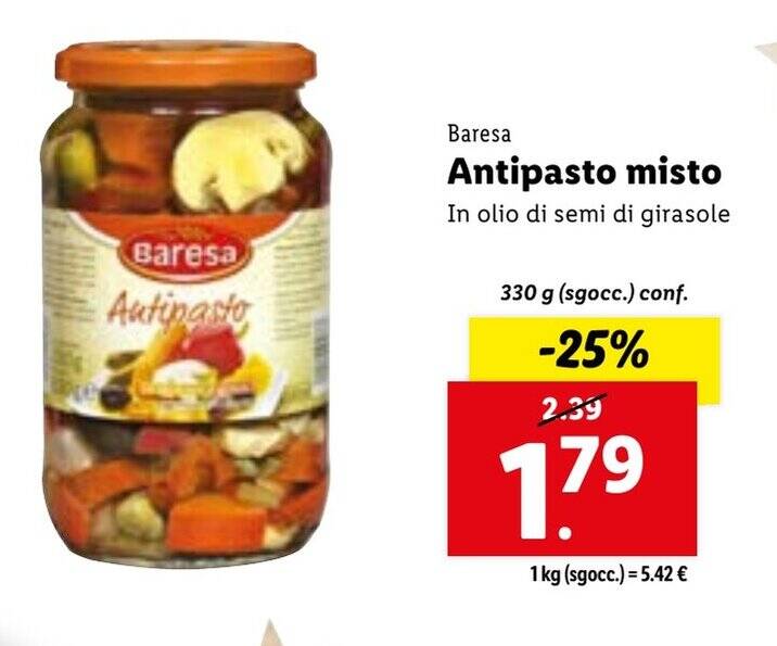 Baresa Antipasto misto 330 g (sgocc.) conf. offerta di Lidl