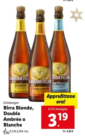 Lidl Grimbergen Birra Blonde, Ambrée o Blanche 0,75 l bottiglia offerta
