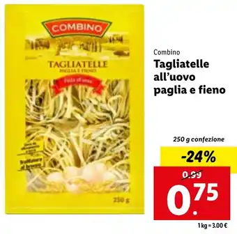 Lidl Combino Tagliatelle all'uovo paglia e fieno 250 g confezione offerta