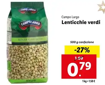 Lidl Campo Largo Lenticchie verdi 500 g confezione offerta