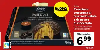 Lidl Deluxe Panettone con crema al caramello salato e ricoperto di cioccolato 750 g confezione offerta