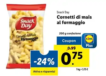 Lidl Snack Day Cornetti di mais al formaggio 200 g confezione offerta