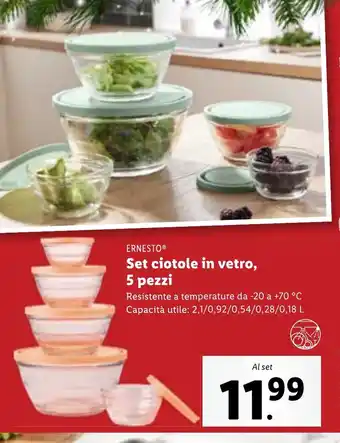 Lidl ERNESTO Set ciotole in vetro, 5ERNESTOⓇ offerta