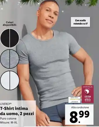 Lidl LIVERGY T-Shirt intima da uomo, 2 pezzi offerta