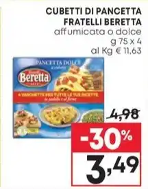 CUBETTI DI PANCETTA FRATELLI BERETTA affumicata o dolce g 75 x 4