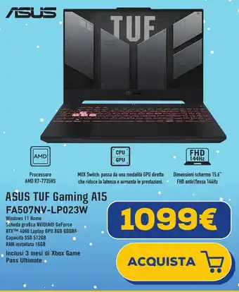 Euronics ASUS TUF Gaming A15 FA507NV-LP023W offerta