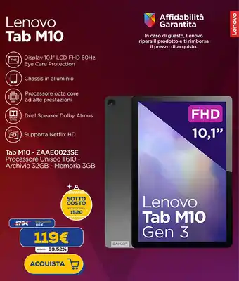 Euronics Lenovo Tab M10 offerta