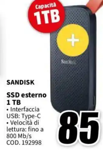 MediaWorld SANDISK SSD esterno 1 TB offerta