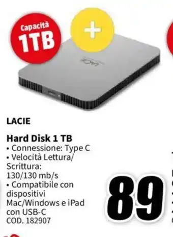 MediaWorld LACIE Hard Disk 1 TB offerta