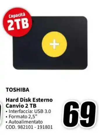 MediaWorld TOSHIBA Hard Disk Esterno Canvio 2 TB offerta