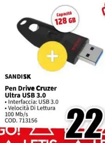 MediaWorld SANDISK Pen Drive Cruzer Ultra USB 3.0 offerta