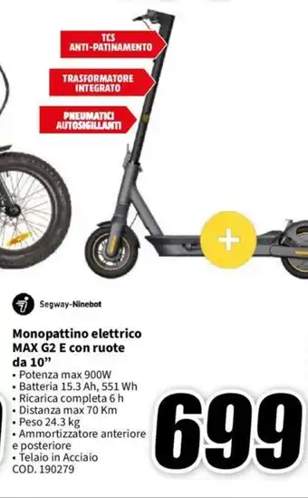 MediaWorld Monopattino elettrico MAX G2 E con ruote da 10'' offerta
