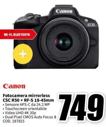 MediaWorld Canon Fotocamera mirrorless CSC R50 + RF-S 18-45mm offerta