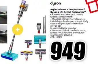 MediaWorld dyson Aspirapolvere e lavapavimenti Dyson V15s Detect Submarine offerta