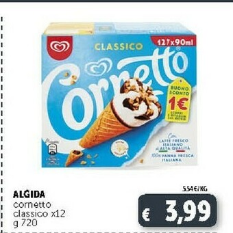 Deco Supermercati Algida Cornetto Classico Con Latte Fresco Italiano Di Alta Qualità 60 G 720 G(ml) offerta