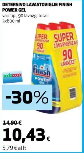 Coop DETERSIVO LAVASTOVIGLIE FINISH POWER GEL vari tipi, 90 lavaggi totali 3x600 ml offerta