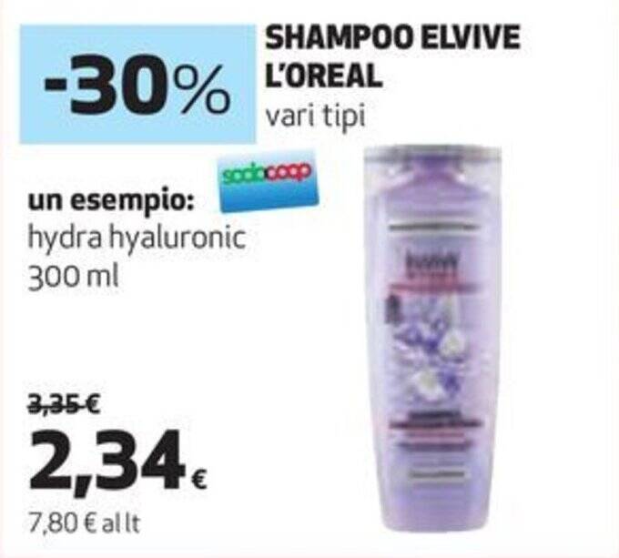 SHAMPOO ELVIVE L'OREAL vari tipi 300 ml offerta di Coop