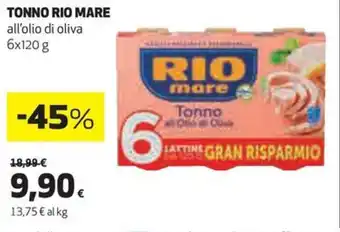 Coop TONNO RIO MARE all'olio di oliva 6x120 g offerta