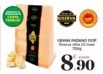 Despar GRANA PADANO DOP Riserva oltre 20 mesi 700g offerta
