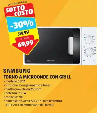 ALDI SAMSUNG FORNO A MICROONDE CON GRILL offerta