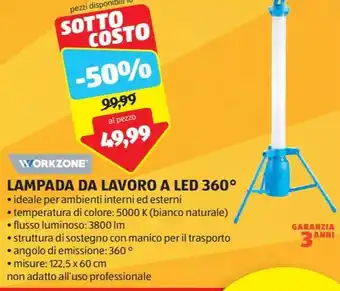 ALDI WORKZONE LAMPADA DA LAVORO A LED 360° offerta
