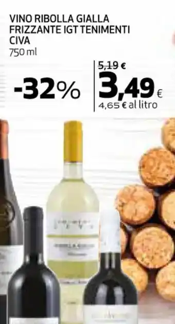 Coop VINO RIBOLLA GIALLA FRIZZANTE IGT TENIMENTI CIVA 750 ml offerta