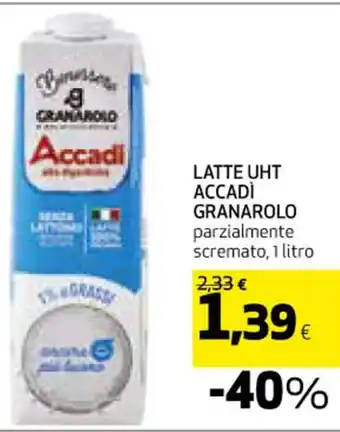 Coop LATTE UHT ACCADI GRANAROLO parzialmente scremato, 1 litro offerta
