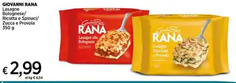 Ipercoop GIOVANNI RANA Lasagne Bolognese/ Ricotta e Spinaci/ Zucca e Provola 350 g offerta