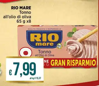 Ipercoop RIO MARE Tonno all'olio di oliva 65 g x8 offerta