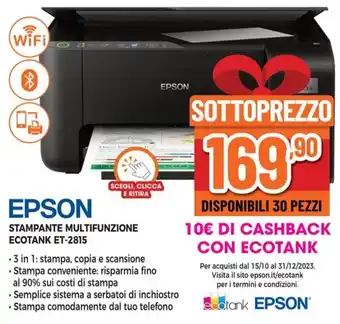 Expert EPSON STAMPANTE MULTIFUNZIONE ECOTANK ET-2815 offerta