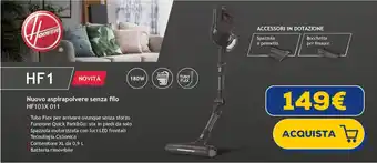 Euronics HOOVER Nuovo aspirapolvere senza filo HF103X 011 offerta