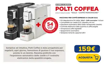 Euronics POLTI COFFEA MACCHINA PER CAFFÈ ESPRESSO A CIALDE E.S.E. offerta