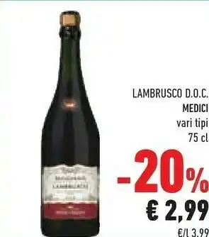 Conad Medici ermete Reggiano Lambrusco Rosso Secco 750 G(ml) offerta