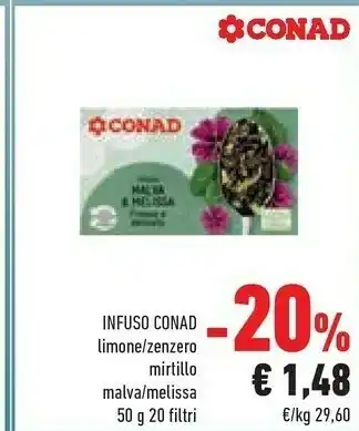 Conad Conad Infuso Limone / Zenzero Mirtillo Malva / Melissa offerta