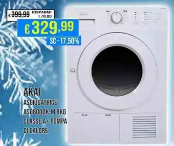 AKAI ASCIUGATRICE ASC8000K-M 8KG CLASSE A+ POMPA DI CALORE