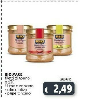 Deco Supermercati Rio Mare Filetti Di Tonno All'Olio Di Oliva Lime E Zenzero 130 G(ml) offerta