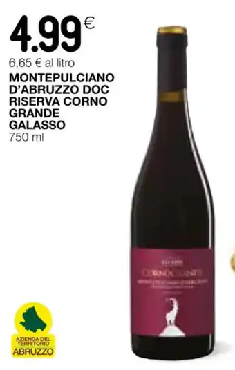Coop MONTEPULCIANO D'ABRUZZO DOC RISERVA CORNO GRANDE GALASSO 750 ml offerta