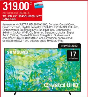 Coop TV LED 43" UE43CU8070UXZT SAMSUNG offerta