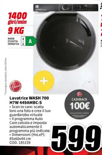 MediaWorld HOOVER Lavatrice WASH 700 H7W 449AMBC-S offerta