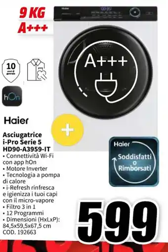 MediaWorld Haier Asciugatrice i-Pro Serie 5 HD90-A3959-IT offerta