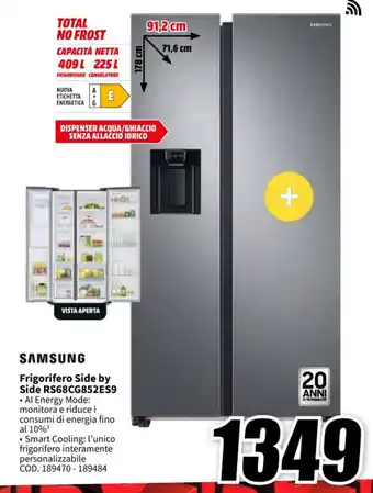 MediaWorld SAMSUNG Frigorifero Side by Side RS68CG852ES9 offerta